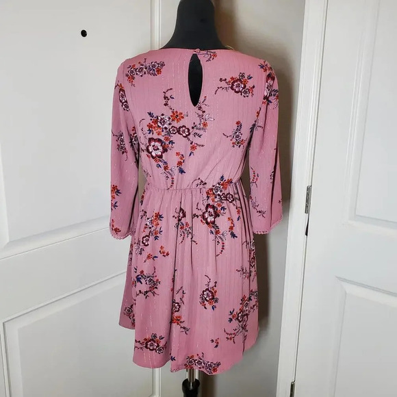 Lily Rose Mauve Floral Metallic Striped Women's Mini Dress Size XS NWOT - Picture 11 of 14